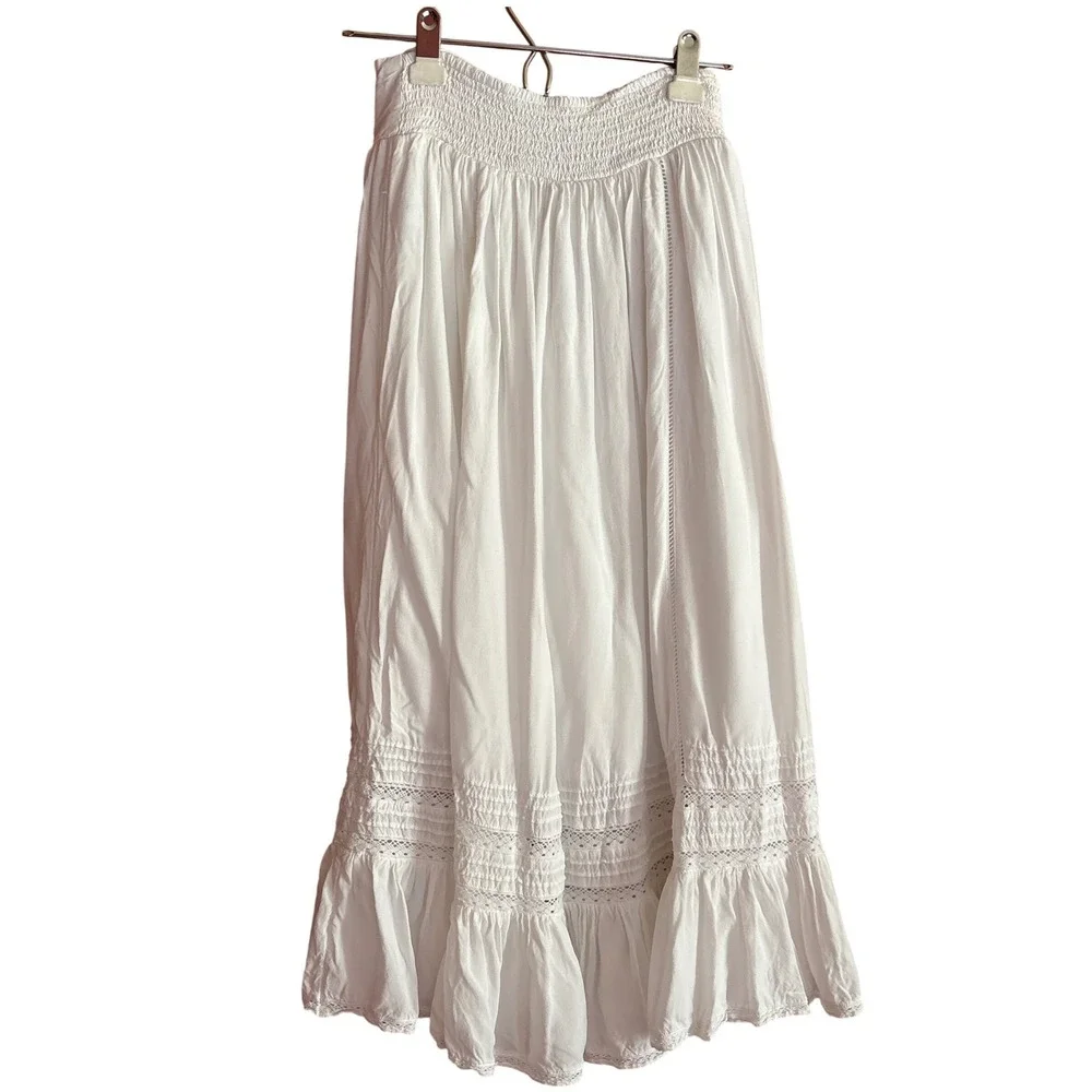 American Eagle White Boho Maxi Skirt XS, cottagecore, festival, prairie, coastal - Picture 3 of 6